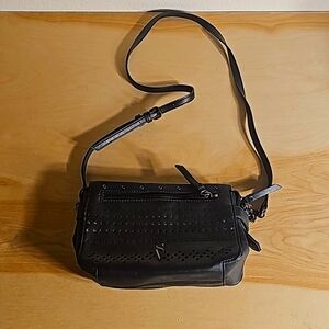 Simply Vera Vera Wang Black Faux Leather Laser Cut Out Crossbody Bag
